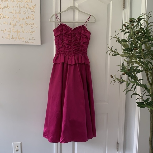 Gunne‎ Sax Jessica McClintock XS satin cocktail dress romantic Fuchsia ruched - Picture 6 of 16